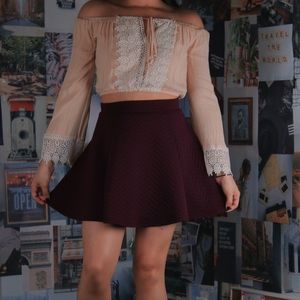 Burgundy red chevron textured pattern skirt